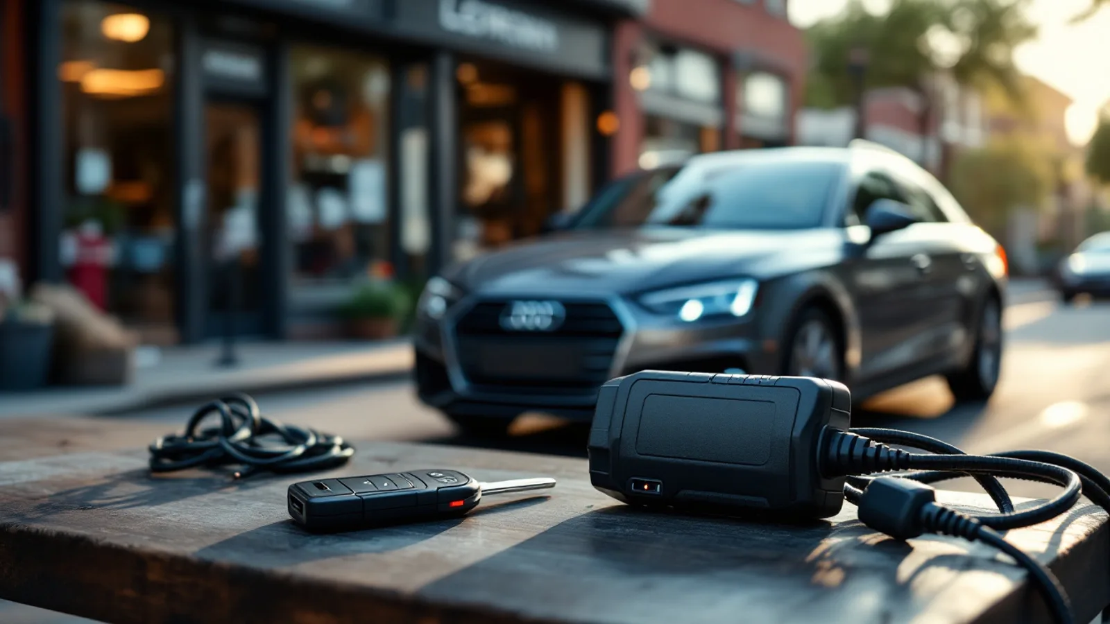 Mobile locksmith programming an Audi smart key in a Grapevine driveway near DFW airport