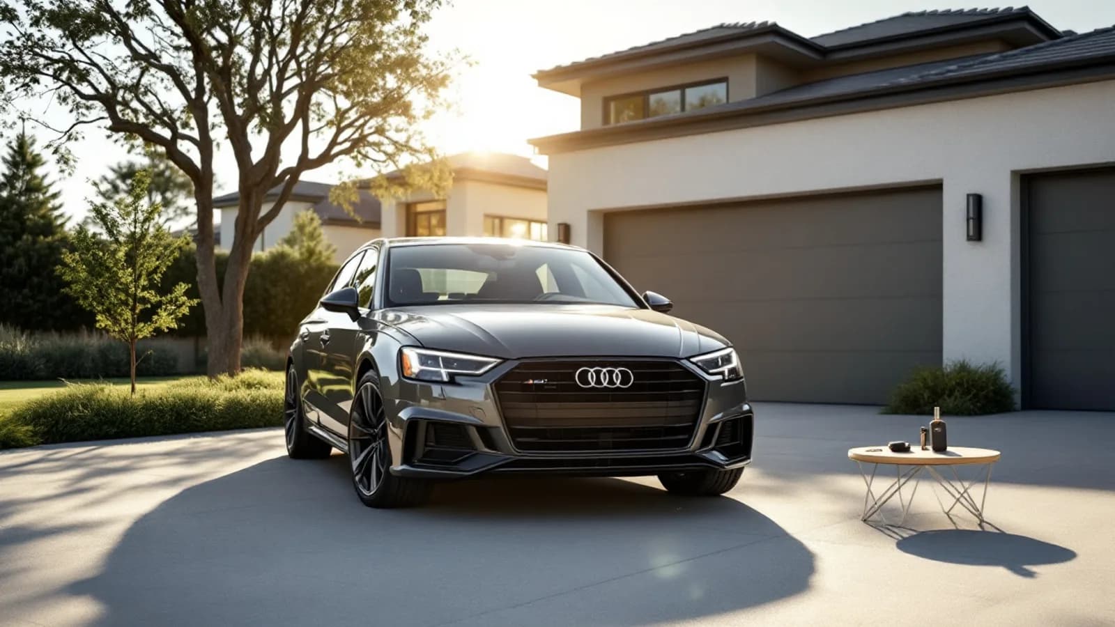Audi sedan parked in a Plano driveway in daylight ready for mobile key fob programming