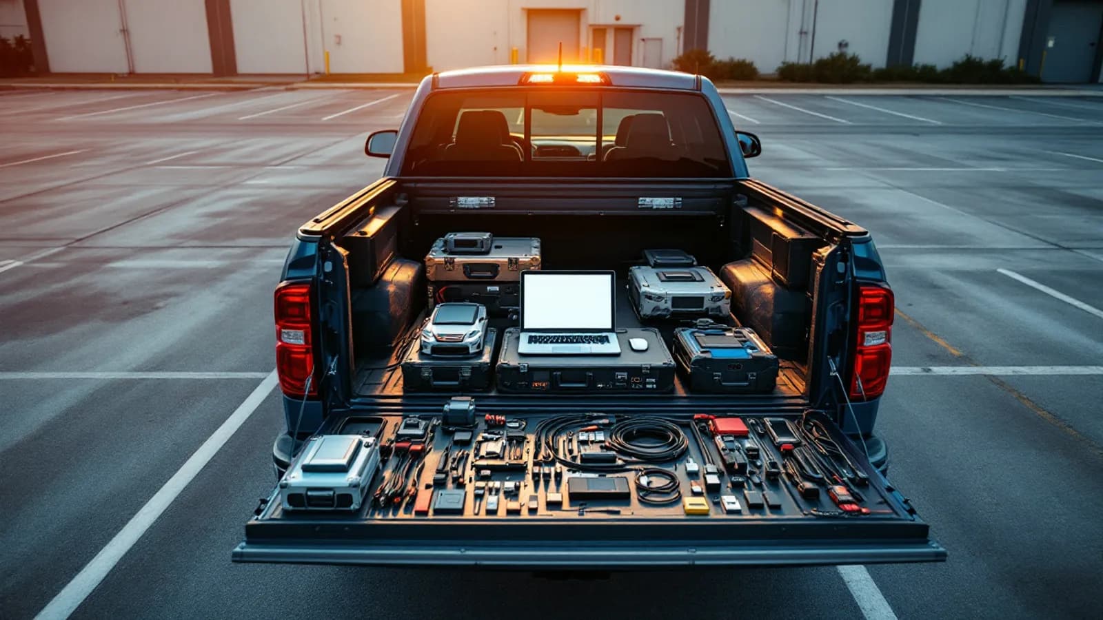 Dealer-level diagnostic programming equipment connected to a European luxury sedan during a mobile key job