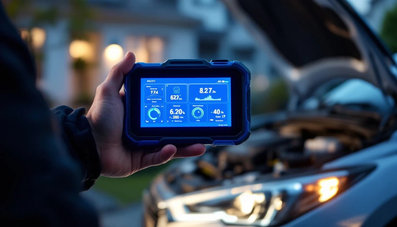 Diagnostic scan tool in use under the hood during an immobilizer repair in Frisco