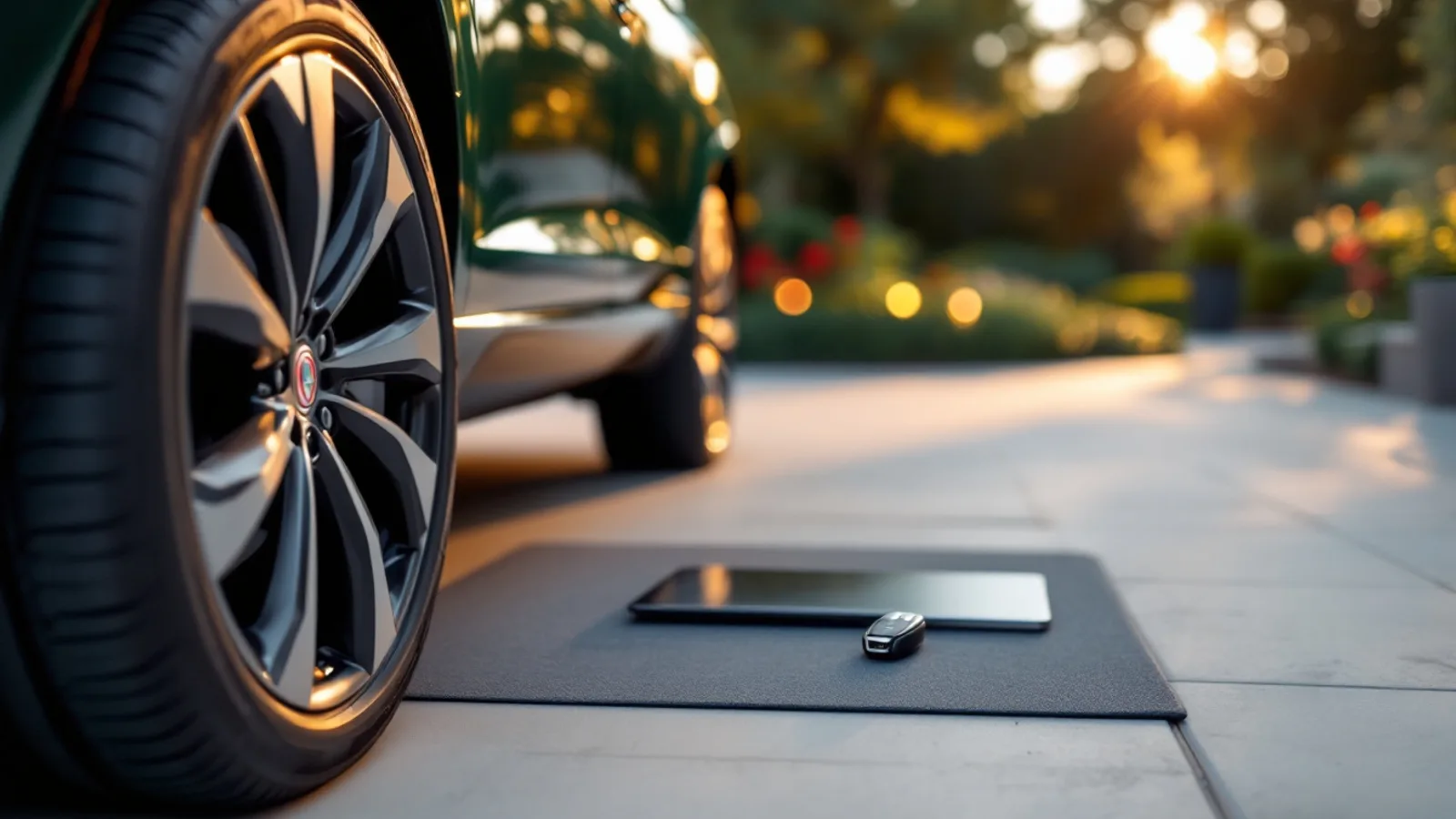 Mobile locksmith programming a Jaguar F-Pace smart key in a Southlake driveway