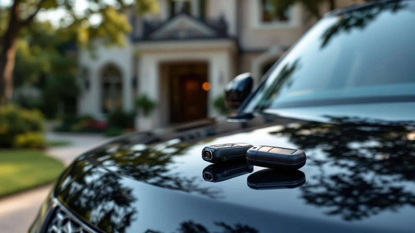 Technician programming a Jaguar Land Rover key fob in a Preston Hollow driveway