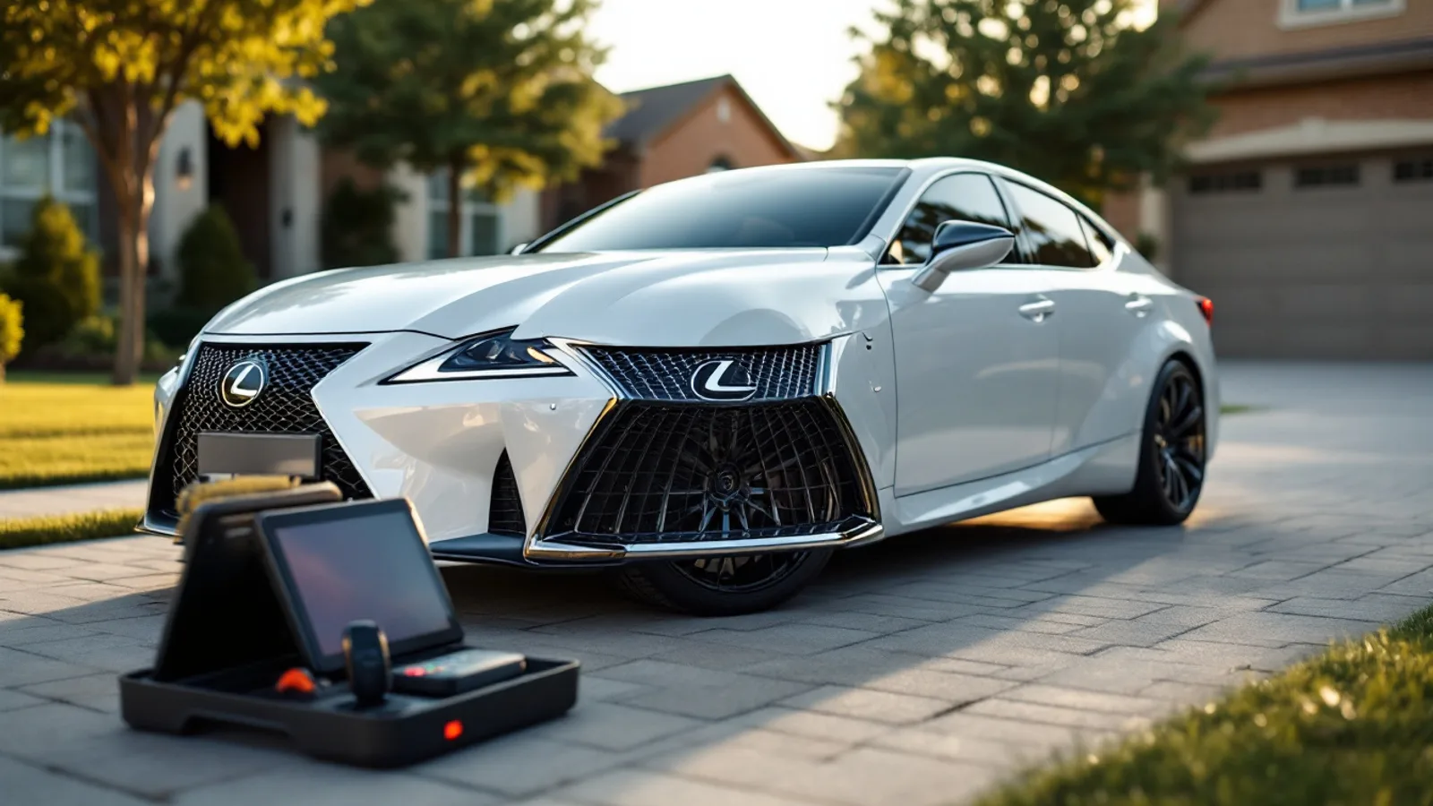 Lexus sedan parked in a Frisco driveway on a sunny day