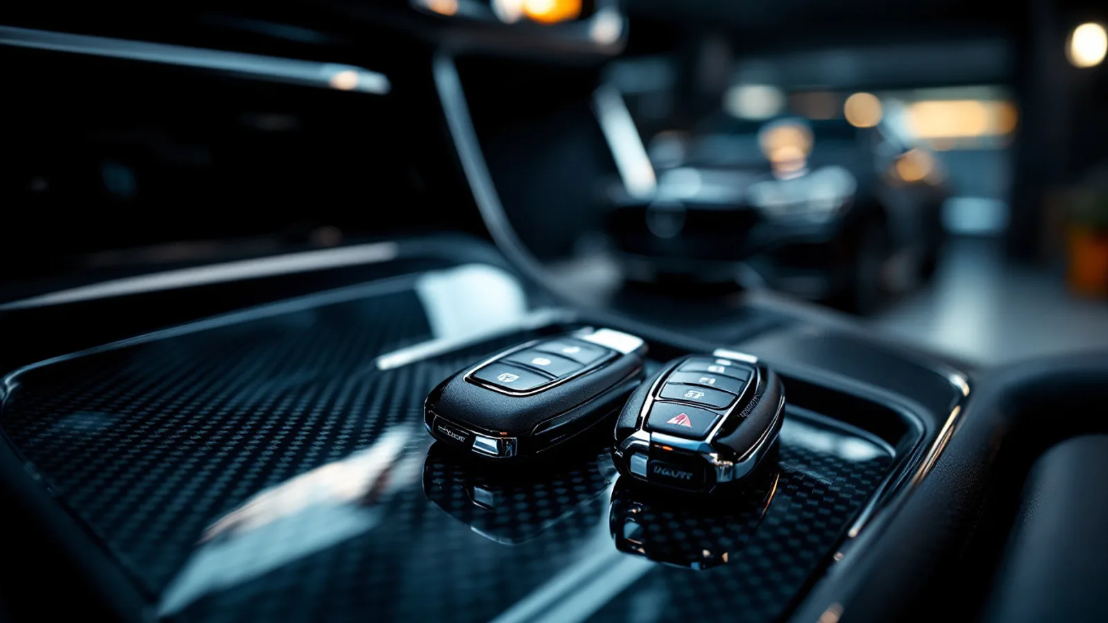 Two Porsche SUV proximity key fobs on a workbench next to a programming tool during a spare key job