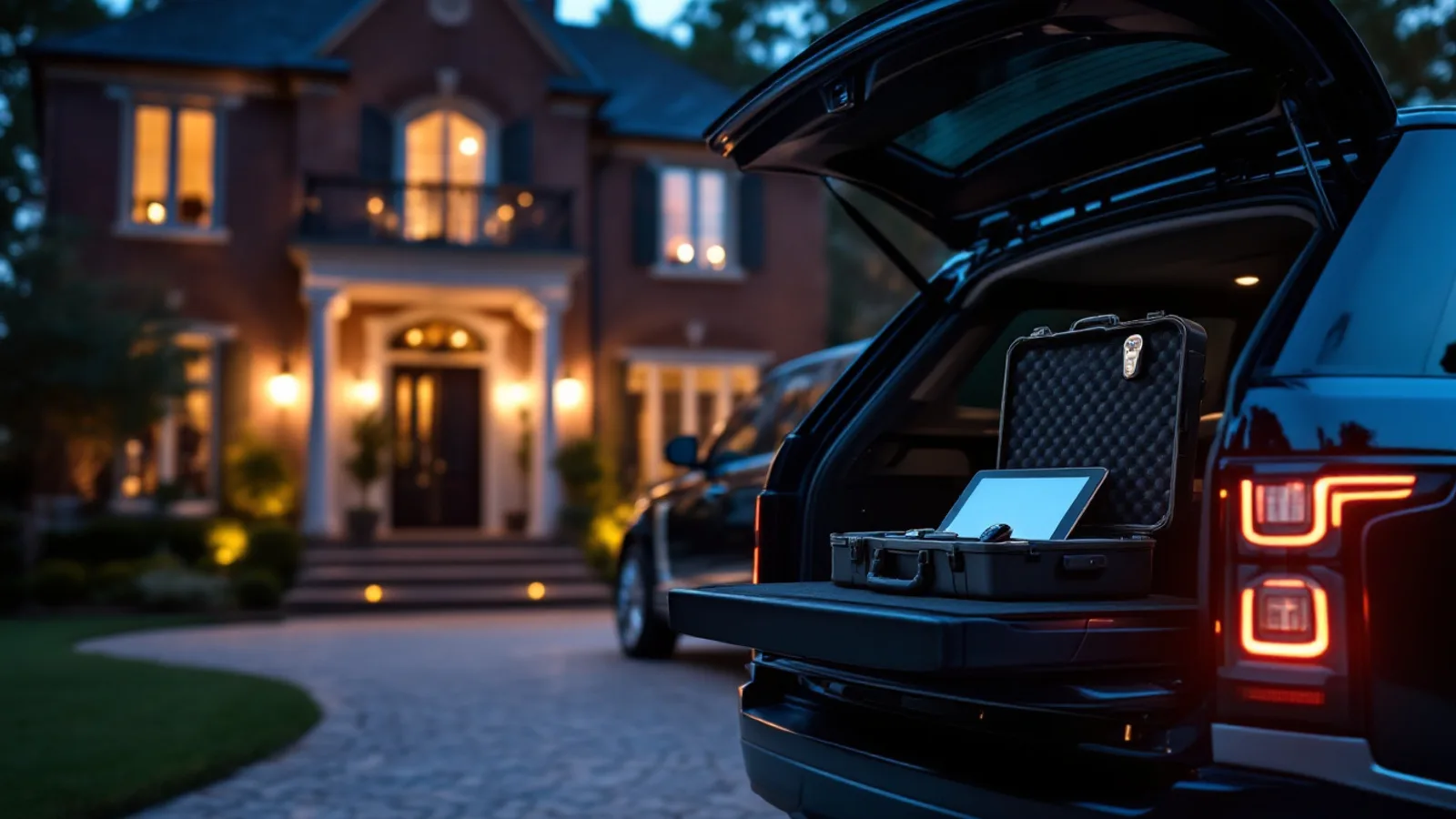 Locksmith programming a Range Rover smart key in a Highland Park driveway