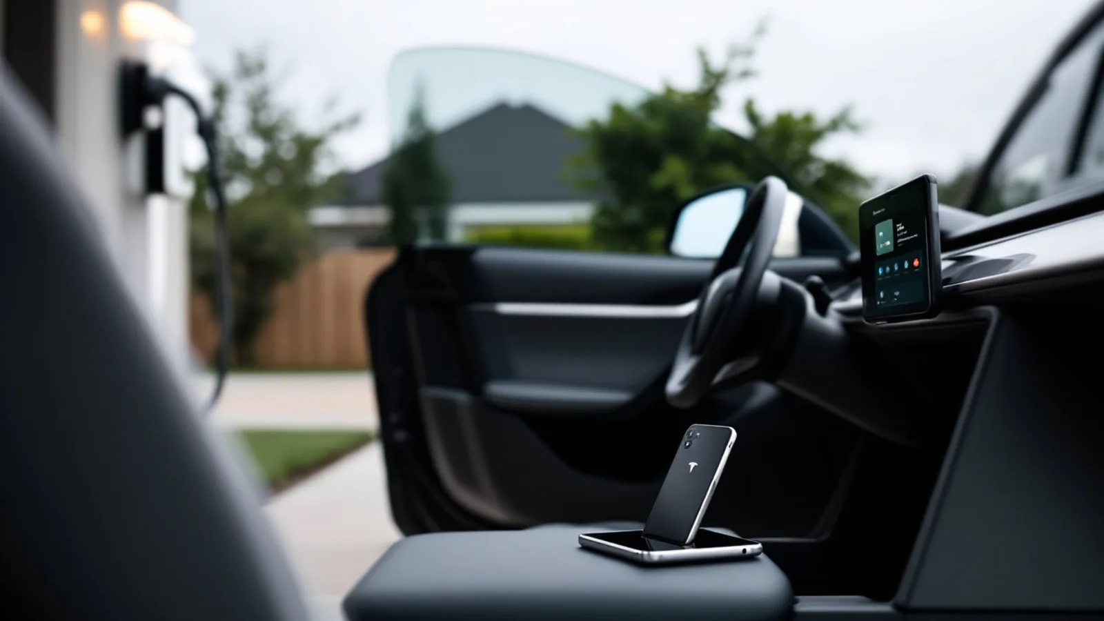 Tesla owner holding a key card beside a Model Y in a Plano driveway