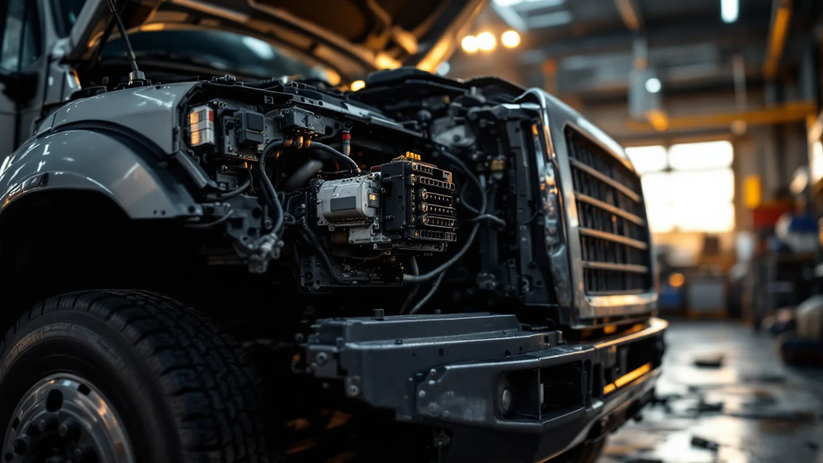 Locksmith technician programming a powertrain computer on a heavy-duty pickup truck parked in a Dallas driveway