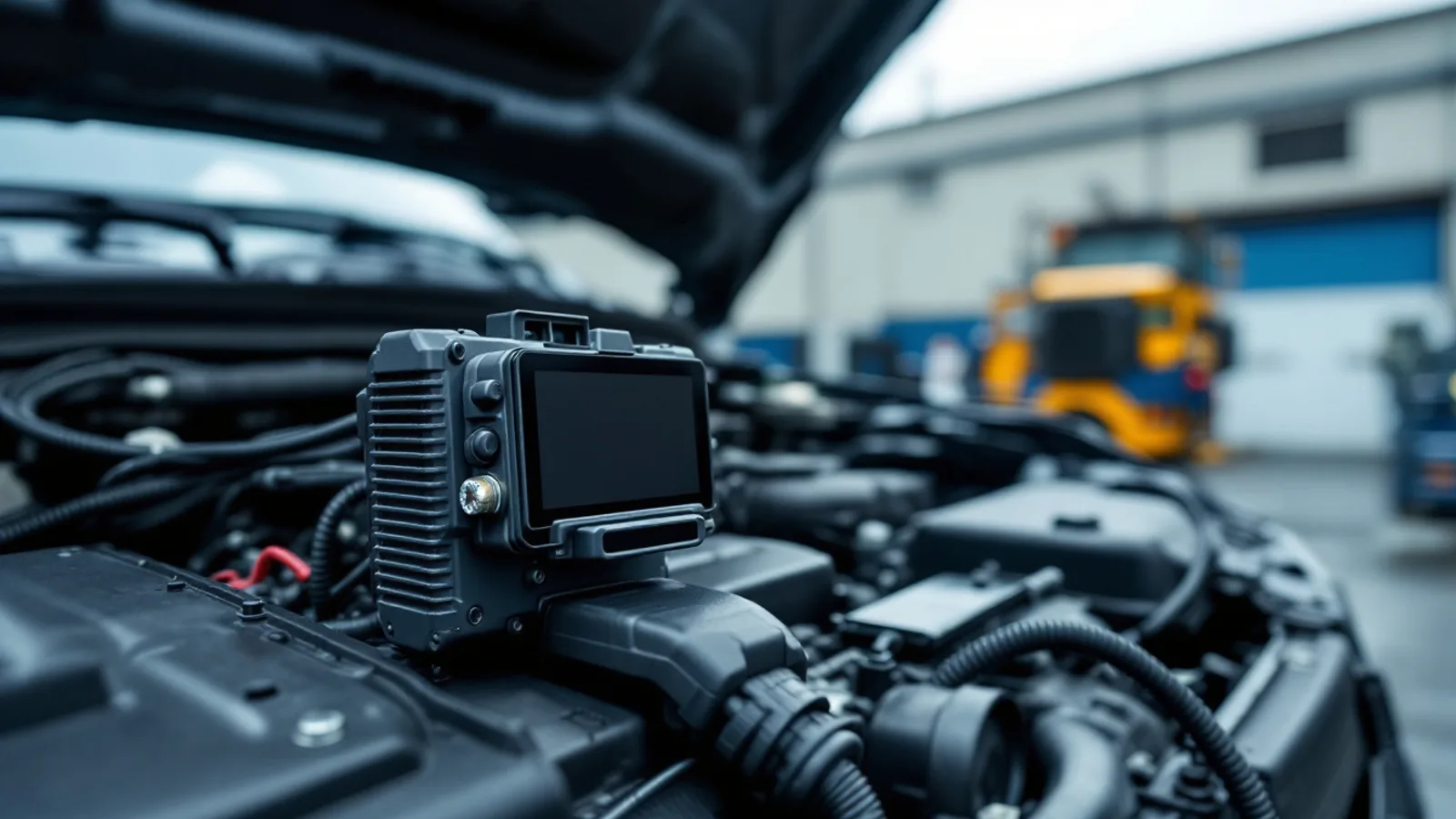 Technician connecting a diagnostic laptop to a full-size pickup truck for powertrain module programming in Dallas