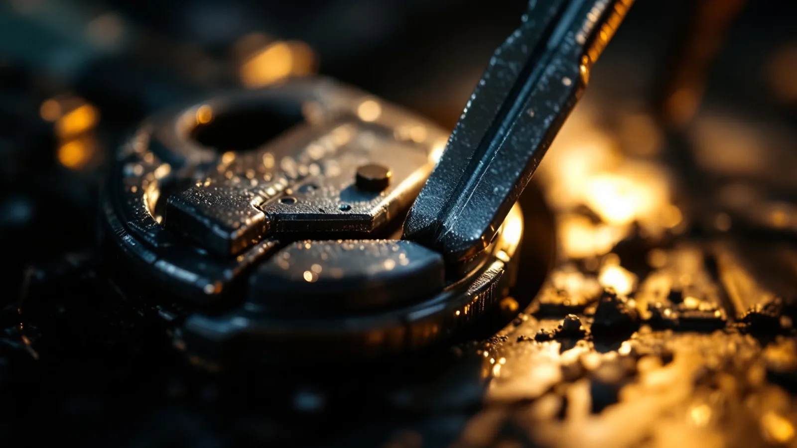 Locksmith using a slim extraction tool to remove a snapped key from a car ignition in Dallas